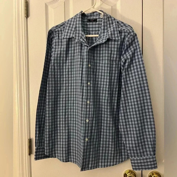 Dockers Mens Large Blue White Button Up Shirt - Picture 1 of 5